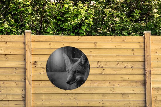 Garden Circle Animaux - Renard - Forêt - Zwart - Wit - 90x90 cm - Affiche de jardin ronde - Extérieur
