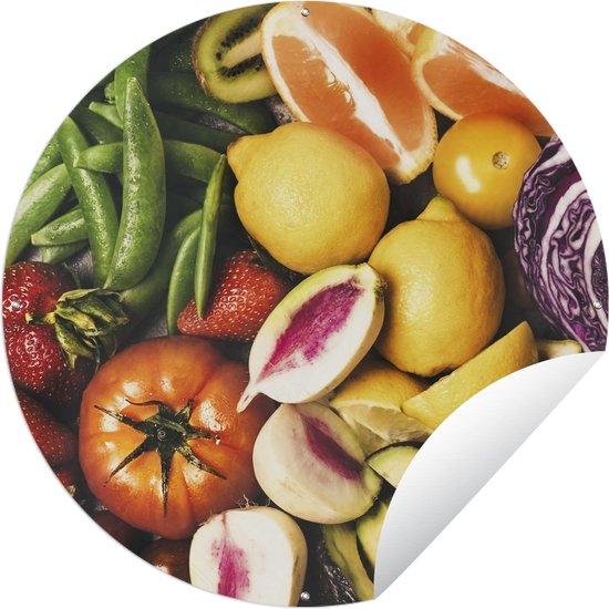 Tuincirkel Fruit - Groente - Kleuren - 60x60 cm - Ronde Tuinposter - Buiten