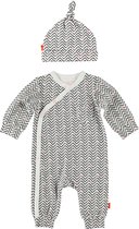 BESS - Ensemble de vêtements - 2 pièces - Combishort blanc zigzag - bonnet gris rayé - Taille 56