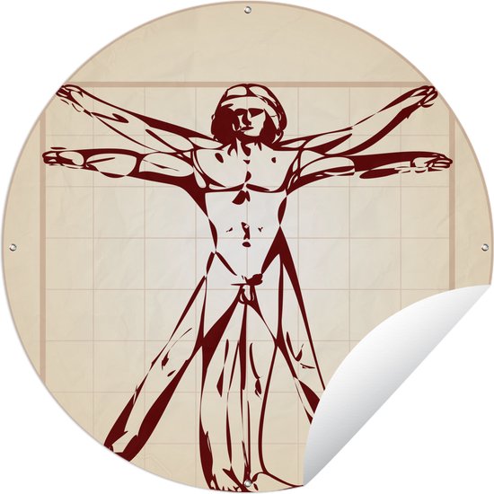 Tuincirkel De man van Vitruvius - 60x60 cm - Ronde Tuinposter - Buiten