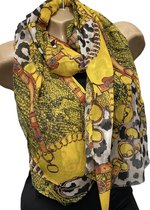 Sjaal met dierenprint en ketting afbeelding 180/75cm geel