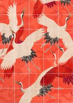 IXXI Kimono with Cranes Red - Wanddecoratie - Dieren en insecten - 100 x 140 cm