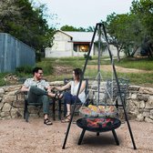 Vuurkorven-Draaibare grill met vuurschaal, vuurplaats met statief, houtskoolgrill, in hoogte verstelbare ketting en statief (H: 152 cm)