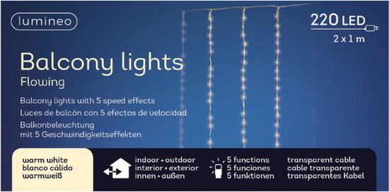 LED gordijnverlichting balkon buiten 200x100cm-220L warm wit Lumineo