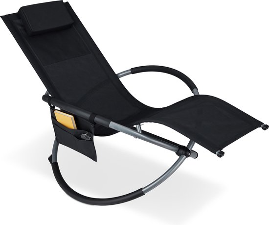 Relaxdays schommel ligbed - ligstoel tuin - relaxstoel buiten - zonnebed stof - zonnestoel - zwart
