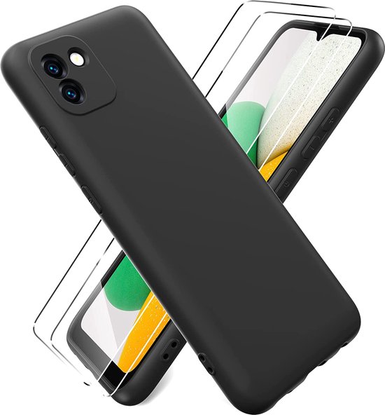 Samsung Galaxy A03 Hoesje Zwart & 2X Glazen Screenprotector Siliconen