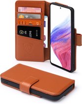 Samsung Galaxy A53 Hoesje - Luxe MobyDefend Wallet Bookcase - Lichtbruin - GSM Hoesje - Telefoonhoesje Geschikt Voor Samsung Galaxy A53