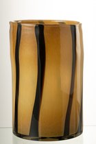 J-Line Windlicht Strepen Safari Glas Zwart/Bruin Large