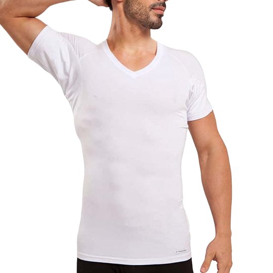 Anti Zweet Shirt – V-Hals - Krexs - Ingenaaide Okselpads – Anti Transpirant – Ondershirt - Wit - Mannen