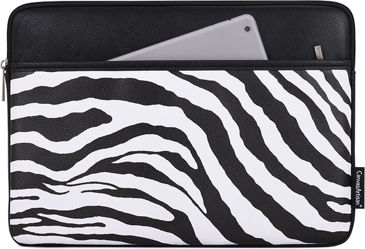 Laptophoes 13 Inch PU Case Hoes Geschikt voor o.a Macbook Pro 13 Inch 2012 / Pro 14 inch 2021 / Macbook Air 2017 – Laptop Sleeve – Zebra