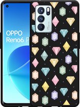 Oppo Reno6 Pro 5G Hoesje Zwart Diamonds - Designed by Cazy