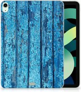 Cover iPad Air (2020/2022) 10.9 inch Siliconen Hoesje met naam Personaliseren Wood Blue met transparant zijkanten