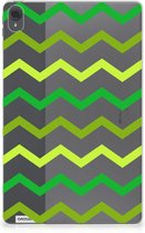 Hippe Hoesje Lenovo Tab P11 | P11 Plus Backcase Ontwerpen Zigzag Groen met doorzichte zijkanten