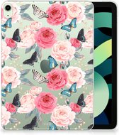 Tablethoesje met Naam iPad Air (2020/2022) 10.9 inch Hoes Butterfly Roses met doorzichte zijkanten