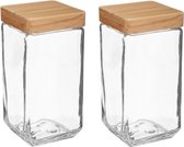 2x pièces de canettes de stockage / bocaux de stockage 2L verre avec couvercle en bois - 2000 ml - Bocaux de conservation avec fermeture hermétique