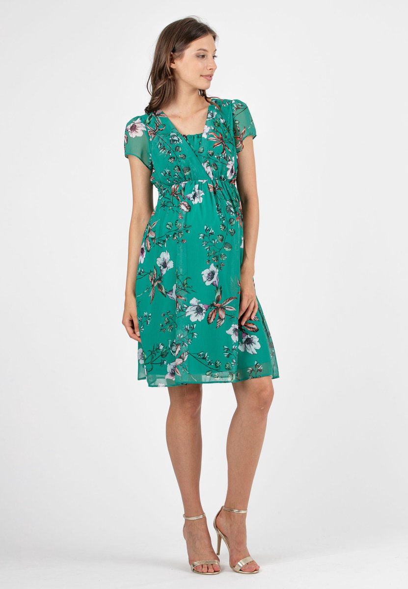 Zwangerschaps- en voedingsjurk Rebecca met bloemen print, groen
