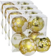 16x stuks gedecoreerde kerstballen goud kunststof diameter 8 cm - Kerstboom versiering