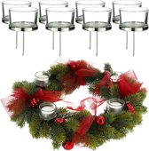 8x pièces de bougeoirs en verre / porte-bougies en argent pour un arrangement de Noël