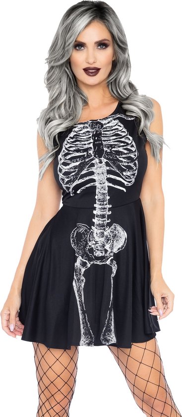 Wonderland - Spook & Skelet Kostuum - Gedeeltelijk Geslaagde Rontgenfoto Skelet - Vrouw - Zwart, Wit / Beige - Small - Halloween - Verkleedkleding
