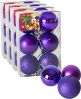 24x stuks kerstballen paars mix van mat/glans/glitter kunststof diameter 4 cm - Kerstboom versiering