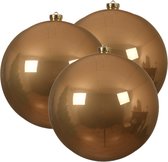 3x boules de Noël en plastique marron caramel - 14 cm - brillant - Boules de Noël en plastique incassable