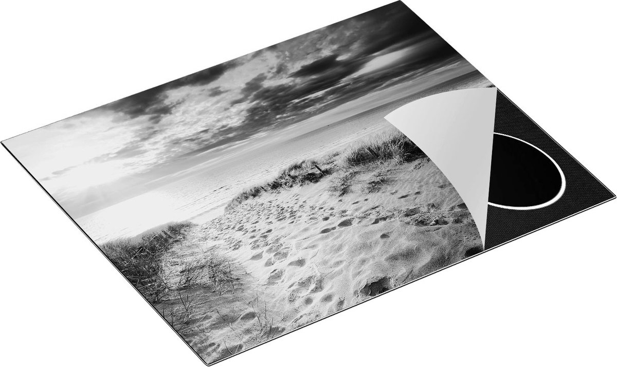 Chefcare Inductie Beschermer Duinen met Zee - Zwart Wit - 65x50 cm - Afdekplaat Inductie - Kookplaat Beschermer - Inductie Mat