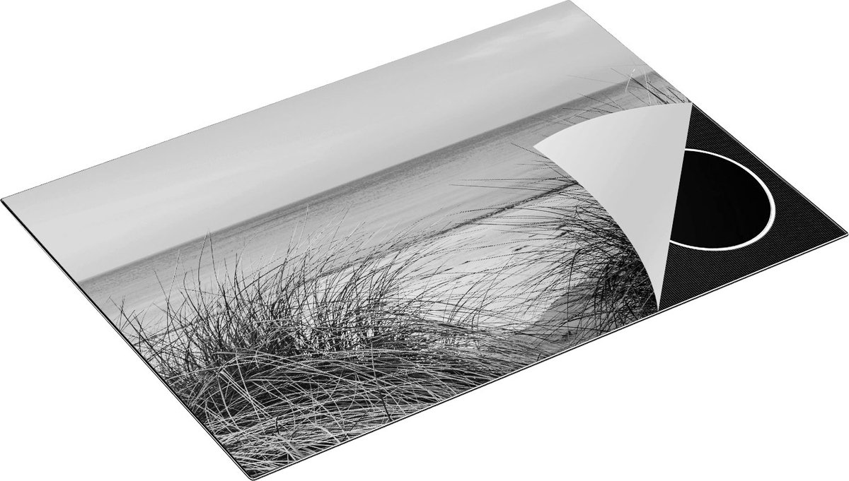 Chefcare Inductie Beschermer Strand en Zee vanuit de Duinen - Zwart Wit - 76x51,5 cm - Afdekplaat Inductie - Kookplaat Beschermer - Inductie Mat