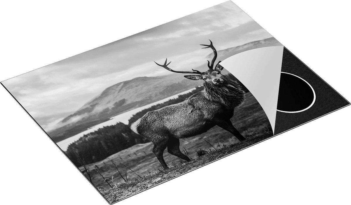Chefcare Inductie Beschermer Hert in de Bossen - Zwart Wit - 70x50 cm - Afdekplaat Inductie - Kookplaat Beschermer - Inductie Mat