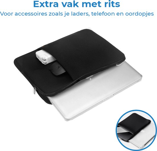 Case2go - Laptop Sleeve geschikt voor Macbook en Laptop - met extra vak voor Tablet - 13.3 inch - Zwart - Case2go