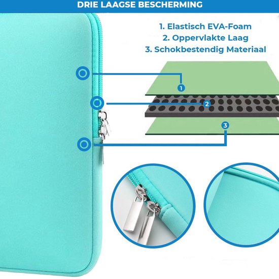 Housse pour ordinateur portable et Macbook avec compartiment supplémentaire pour tablette - 15,6 pouces - Turquoise