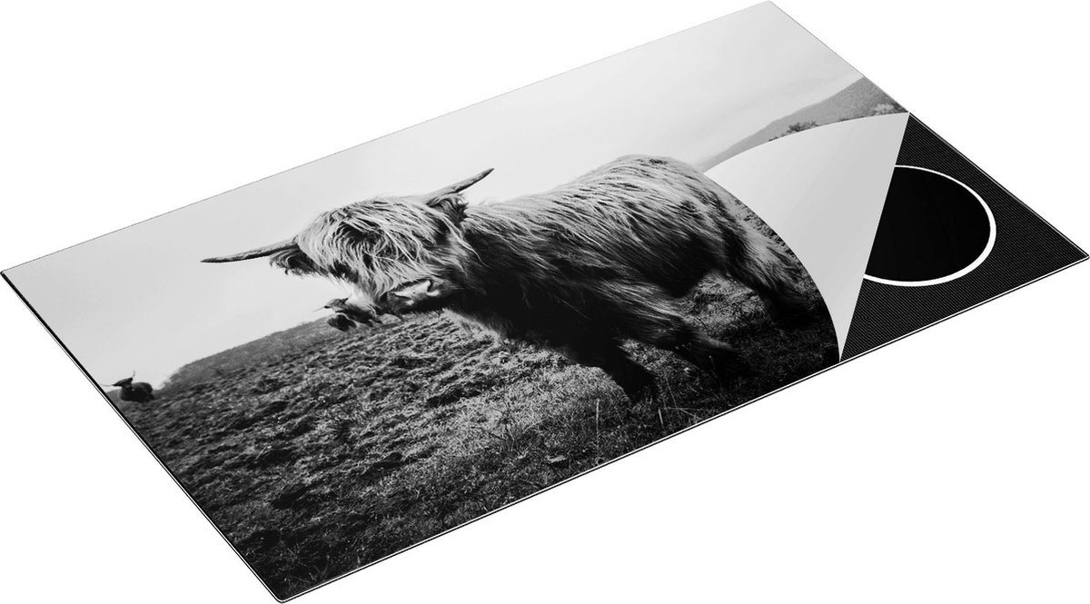 Chefcare Inductie Beschermer Schotse Hooglanders in het Veld - Zwart Wit - 91,2x52 cm - Afdekplaat Inductie - Kookplaat Beschermer - Inductie Mat