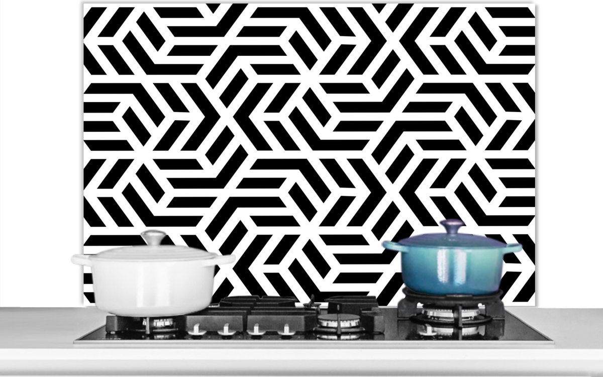 Spatscherm - Achterwand keuken - Patronen - Zwart - Wit - Design - Keuken - 100x65 cm