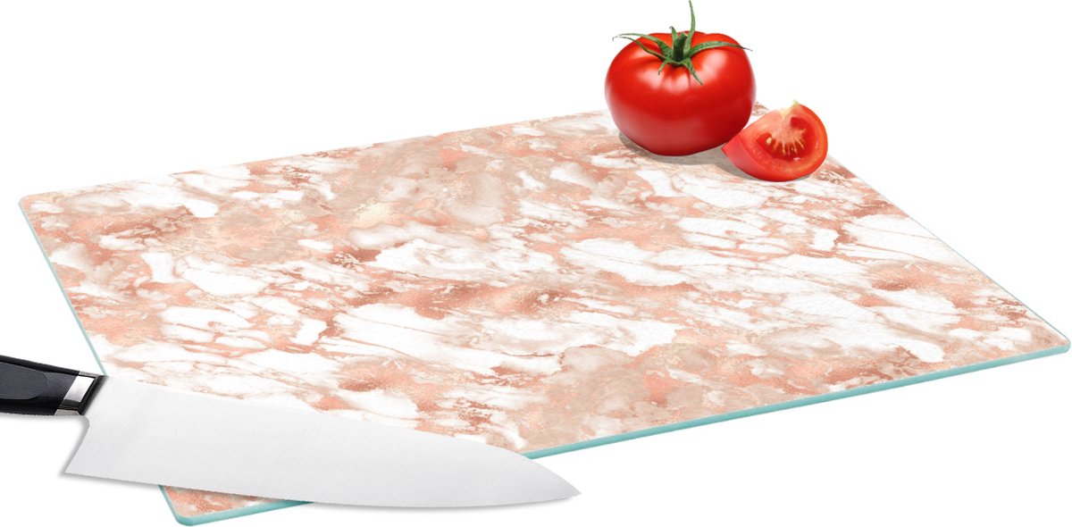 Glazen Snijplank - 39x28 - Marmer - Rosé - Wit - Luxe - Snijplanken Glas