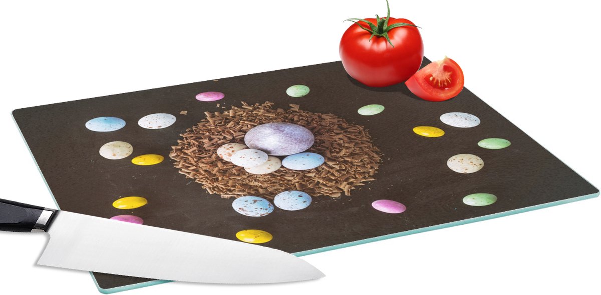 Glazen Snijplank - 39x28 - Paaseitjes - Regenboog - Pasen - Snijplanken Glas