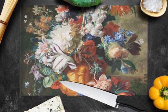 Planche à découper en Verres - 39x28 - Art - Maîtres anciens - Bouquet de fleurs dans une urne - Planches à découper en Glas