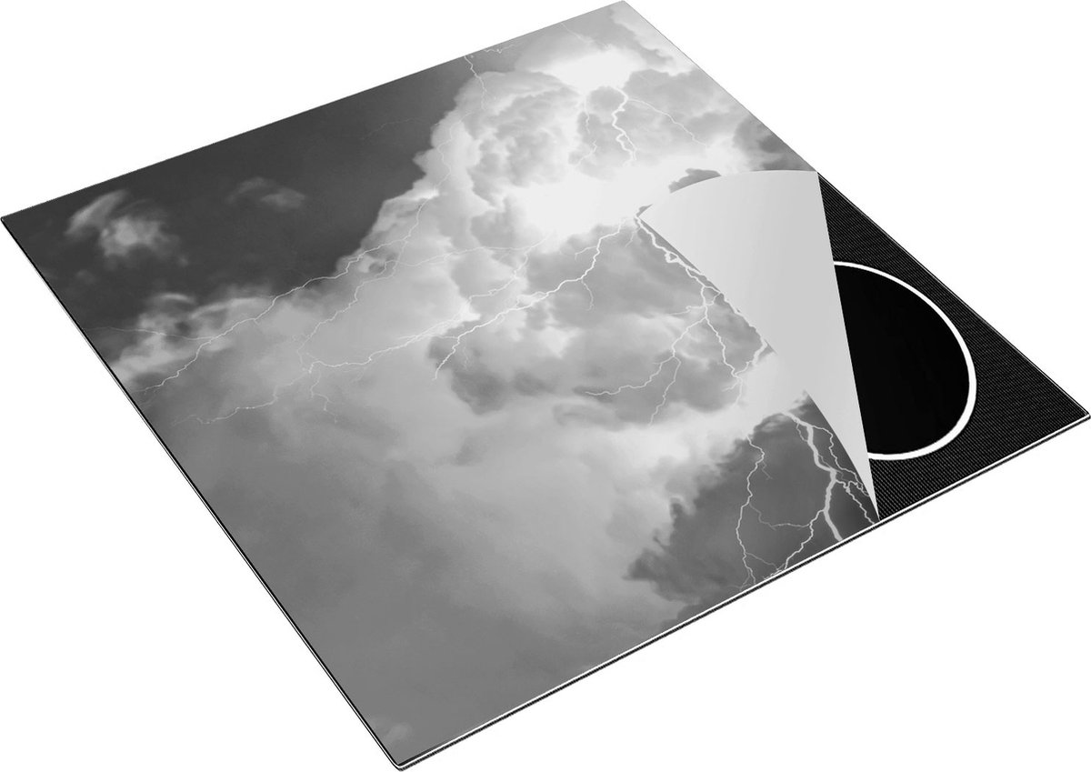 Chefcare Inductie Beschermer Blikseminslag tussen de Wolken - Onweer - Zwart Wit - 78x78 cm - Afdekplaat Inductie - Kookplaat Beschermer - Inductie Mat