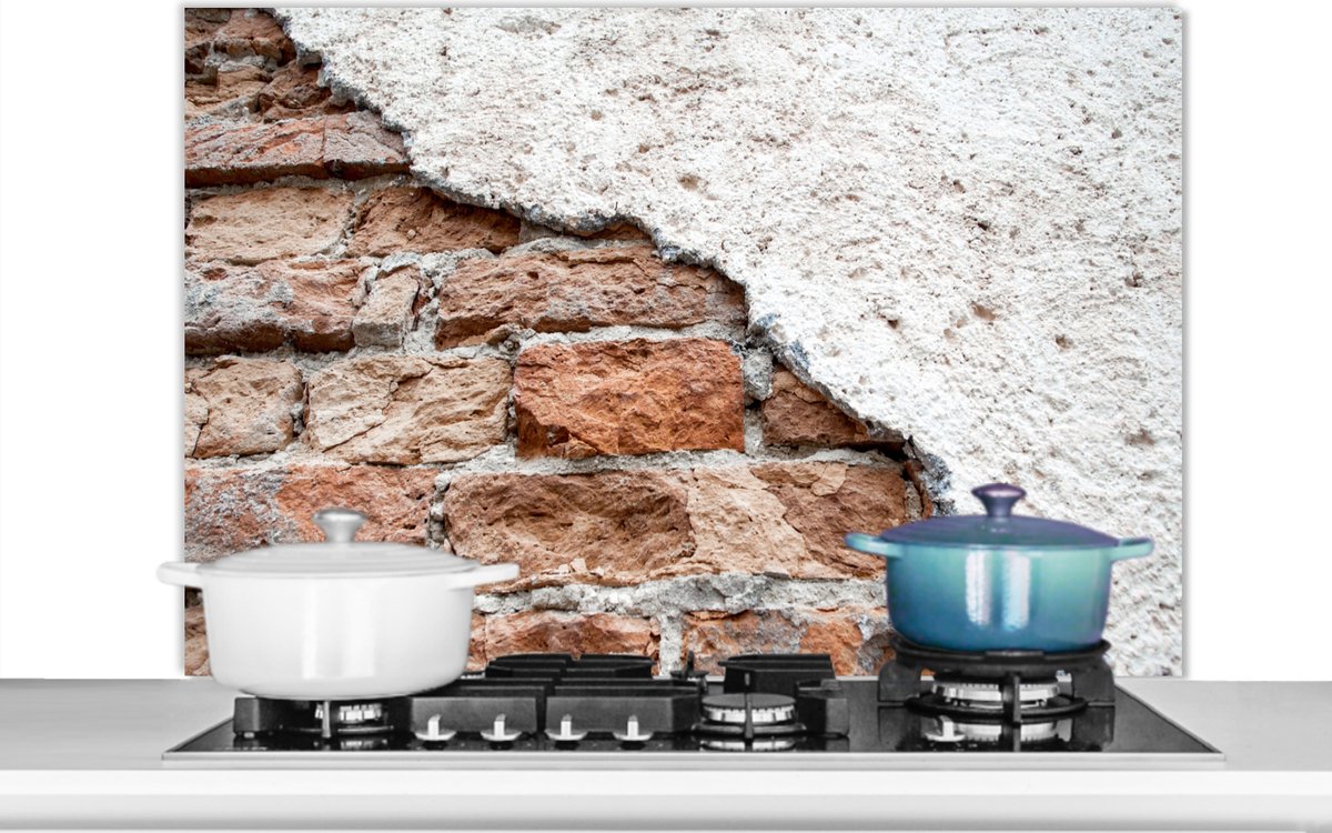 Spatscherm - Spatwand- Muur - Stenen - Gips - Baksteen - Koken - Keuken achterwand - 100x65 cm