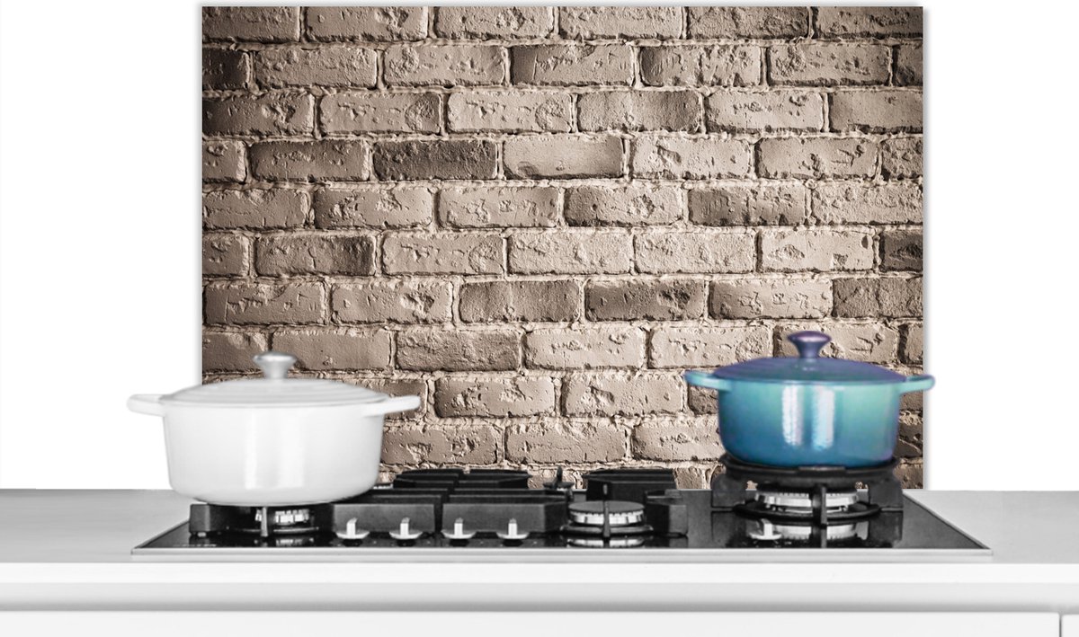 Spatscherm - Bakstenen - Koken - Muur - Grijs - Spatwand - Keuken achterwand - 90x60 cm