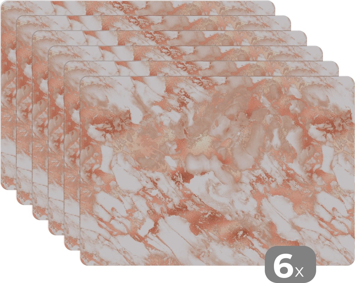 Placemats - Rose goud - Luxe - Marmer - Wit - Placemat - Onderlegger - 45x30 cm - 6 stuks