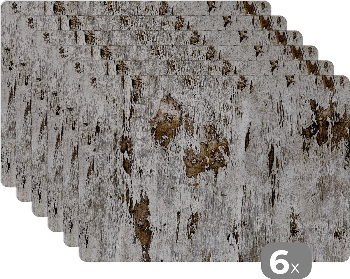 Placemat - Placemats - Hout - Wit - Boom - Boomschors - Berk - Tafel onderzetters - 45x30 cm - 6 stuks