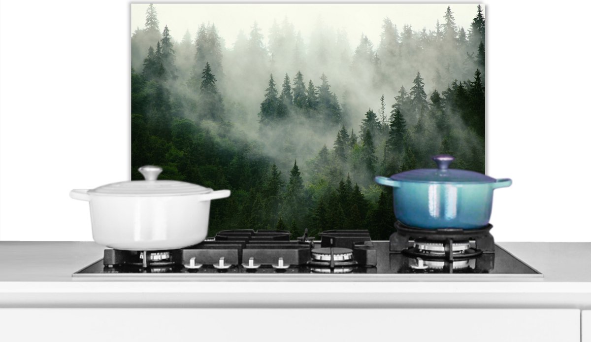 KitchenYeah - Spatscherm - Natuur - Bos - Boom - Berg - Koken - 60x40 cm - Muurbeschermer