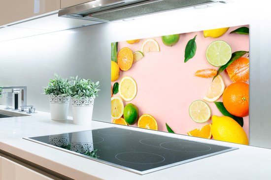 Spatscherm keuken 90x60 cm - Kookplaat achterwand Fruit - Citrus - Pastel - Muurbeschermer - Spatwand fornuis - Hoogwaardig aluminium