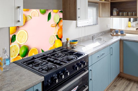 Spatscherm keuken 90x60 cm - Kookplaat achterwand Fruit - Citrus - Pastel - Muurbeschermer - Spatwand fornuis - Hoogwaardig aluminium