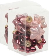 24x Sterretjes kersthangers/kerstballen roze tinten van glas - 4 cm - mat/glans - Kerstboomversiering