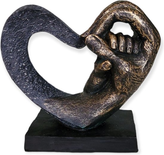 Gilde Handicraft Sculpture Statue Hands Of Love Polyrésine Zwart Or Grijs