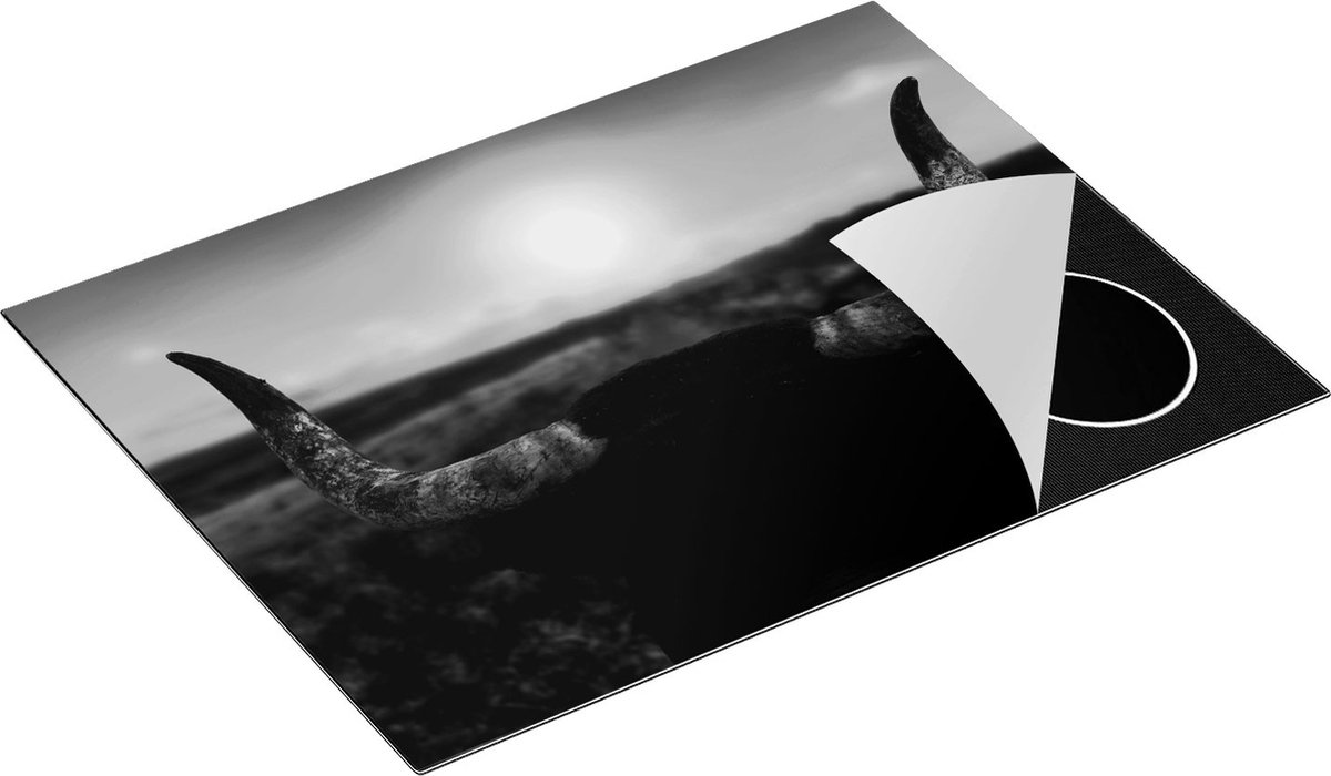 Chefcare Inductie Beschermer Stierenhoorns bij Zonsondergang - Zwart Wit - 71x52 cm - Afdekplaat Inductie - Kookplaat Beschermer - Inductie Mat