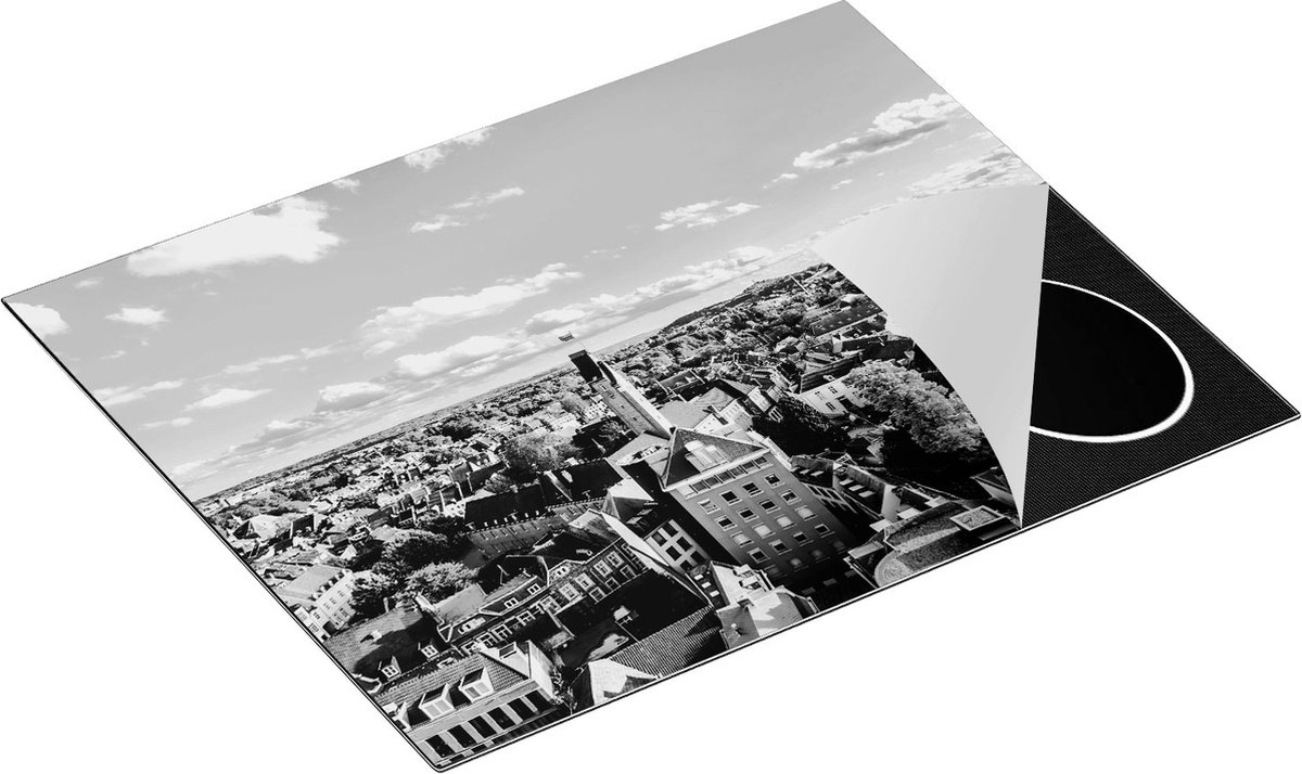 Chefcare Inductie Beschermer Maastricht Stad met Huizen - Zwart Wit - 65x52 cm - Afdekplaat Inductie - Kookplaat Beschermer - Inductie Mat