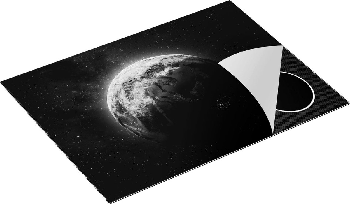 Chefcare Inductie Beschermer De Aarde vanuit de Ruimte - Zwart Wit - 71x52 cm - Afdekplaat Inductie - Kookplaat Beschermer - Inductie Mat