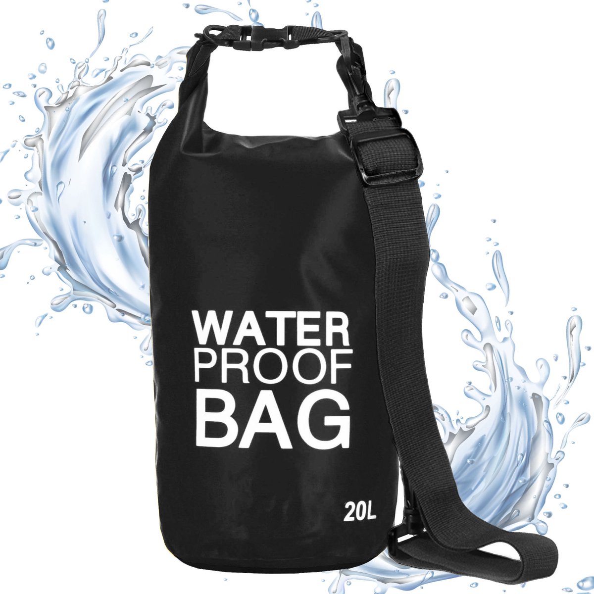 Springos Drybag | Waterdichte Tas | Droogtas | 20 Liter | Zwart