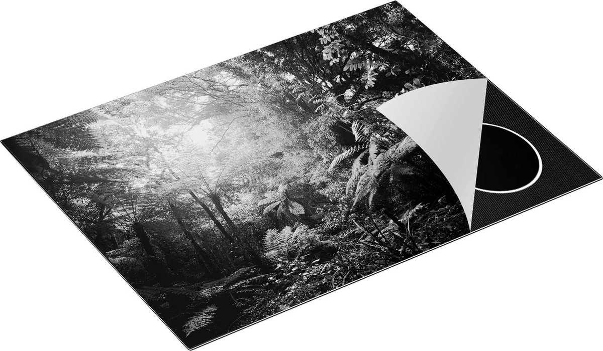 Chefcare Inductie Beschermer Tropische Jungle met Zonneschijn - Zwart Wit - 71x52 cm - Afdekplaat Inductie - Kookplaat Beschermer - Inductie Mat